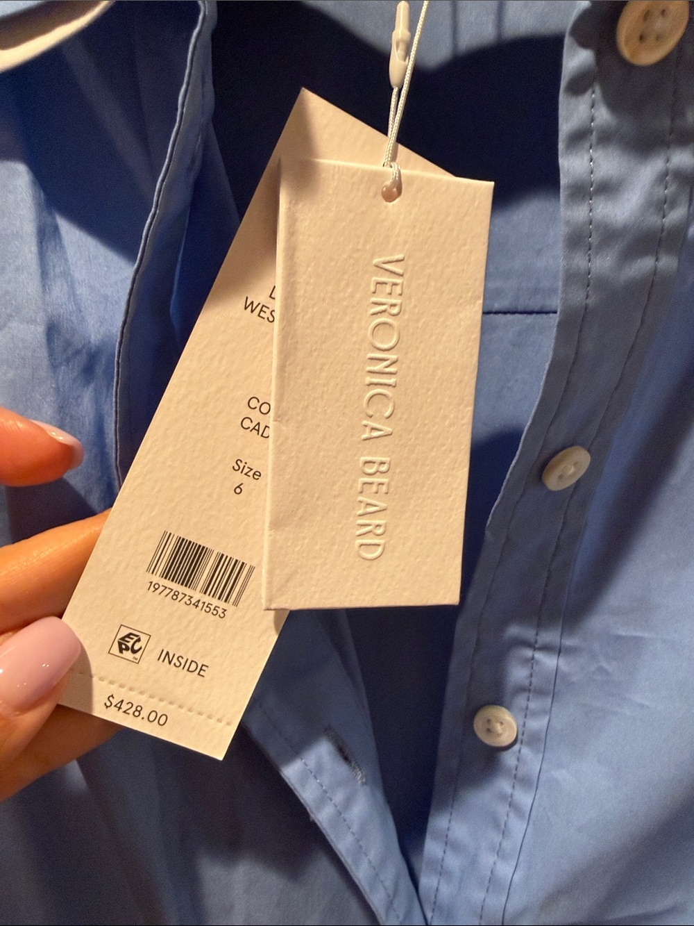 Veronica Beard Light Blue Cap-Sleeve Shirt Dress - Picture 4 of 4